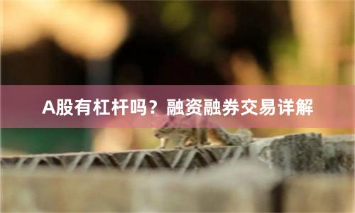 A股有杠杆吗？融资融券交易详解